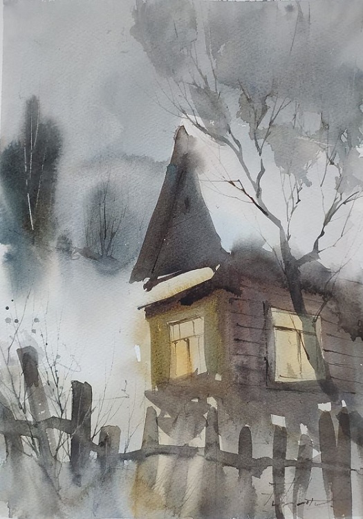 Творческое занятие по акварели «Зимний дворик» 23 января