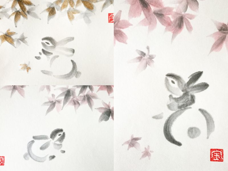 Мастер–класс по японской живописи тушью суми–э «Открытки с кроликами и осенними клёнами» 15 ноября