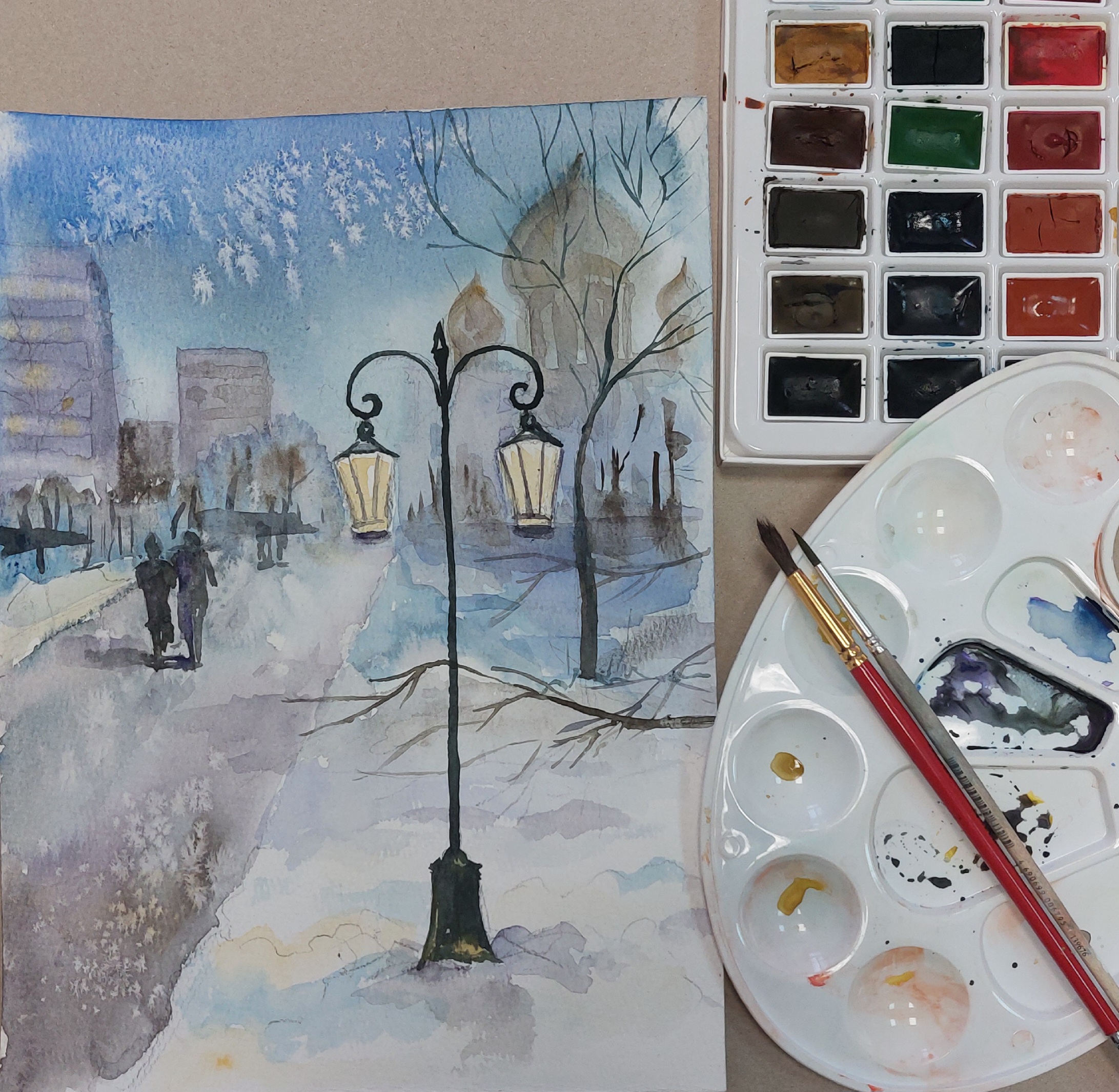 Творческое занятие «Городской пейзаж. Фонарь в зимнем парке» 26 января