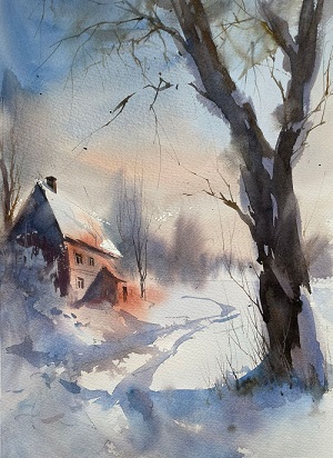 Творческое занятие по акварели «Морозный день» 12 декабря