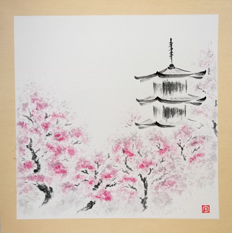Мастер–класс по японской живописи тушью суми–э «Пейзаж с пагодой и сакурой» 31 марта