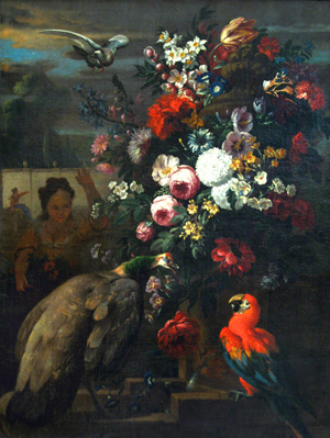 Натюрморт с цветами и птицами картина Вербрюггена