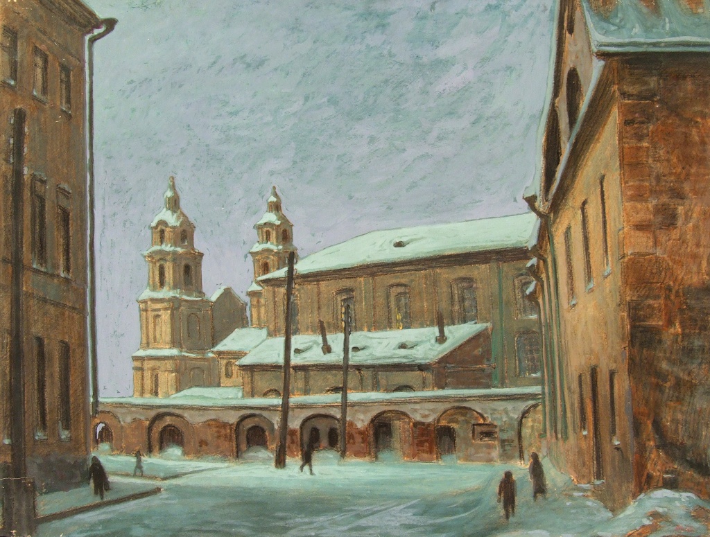 Оскар Петрович Марикс. 1890–1976Минск. Старые торговые ряды. 1945Из серии «Памятники зодчества БССР»Бумага, темпера